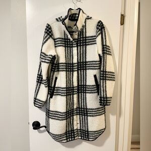 Aspen White Plaid Sherpa Long Jacket NWOT